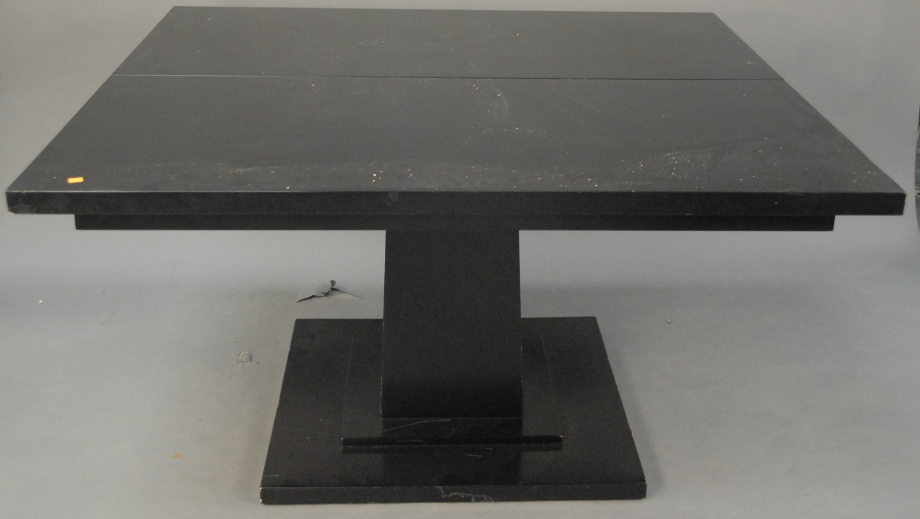 Lot 230 Black lacquered dining table with square top and three 22 inch