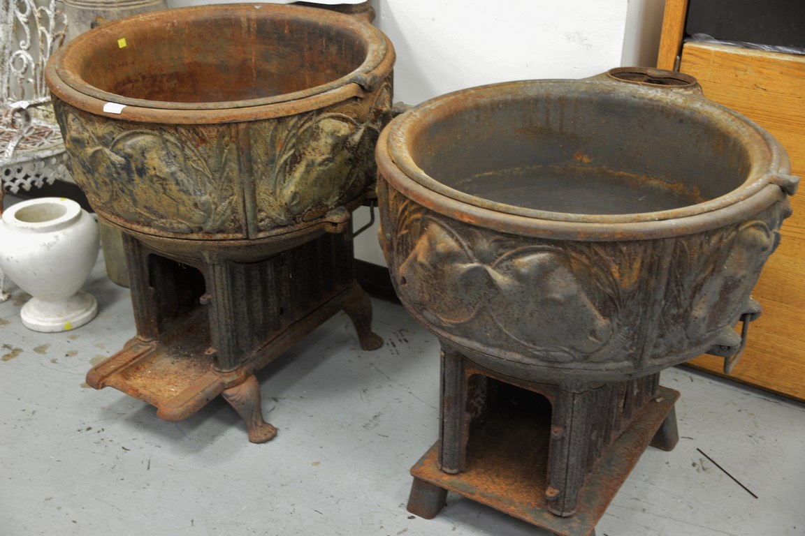 Lot 270 Two large rare Kenwood Wehrle Butcher cast iron kettle stoves