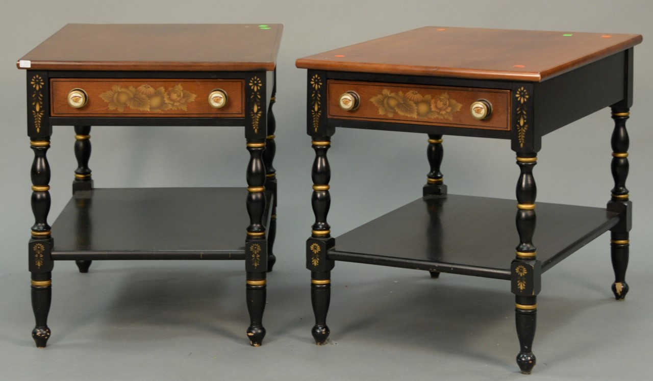 Lot 95 Pair of Hitchcock end tables. ht. 22in., top 26 x 19. Nadeau