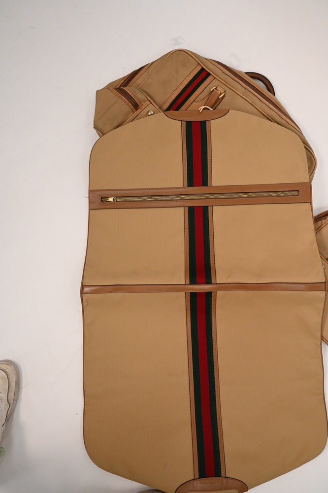 Three Piece Vintage Gucci Luggage, to include two overnight soft